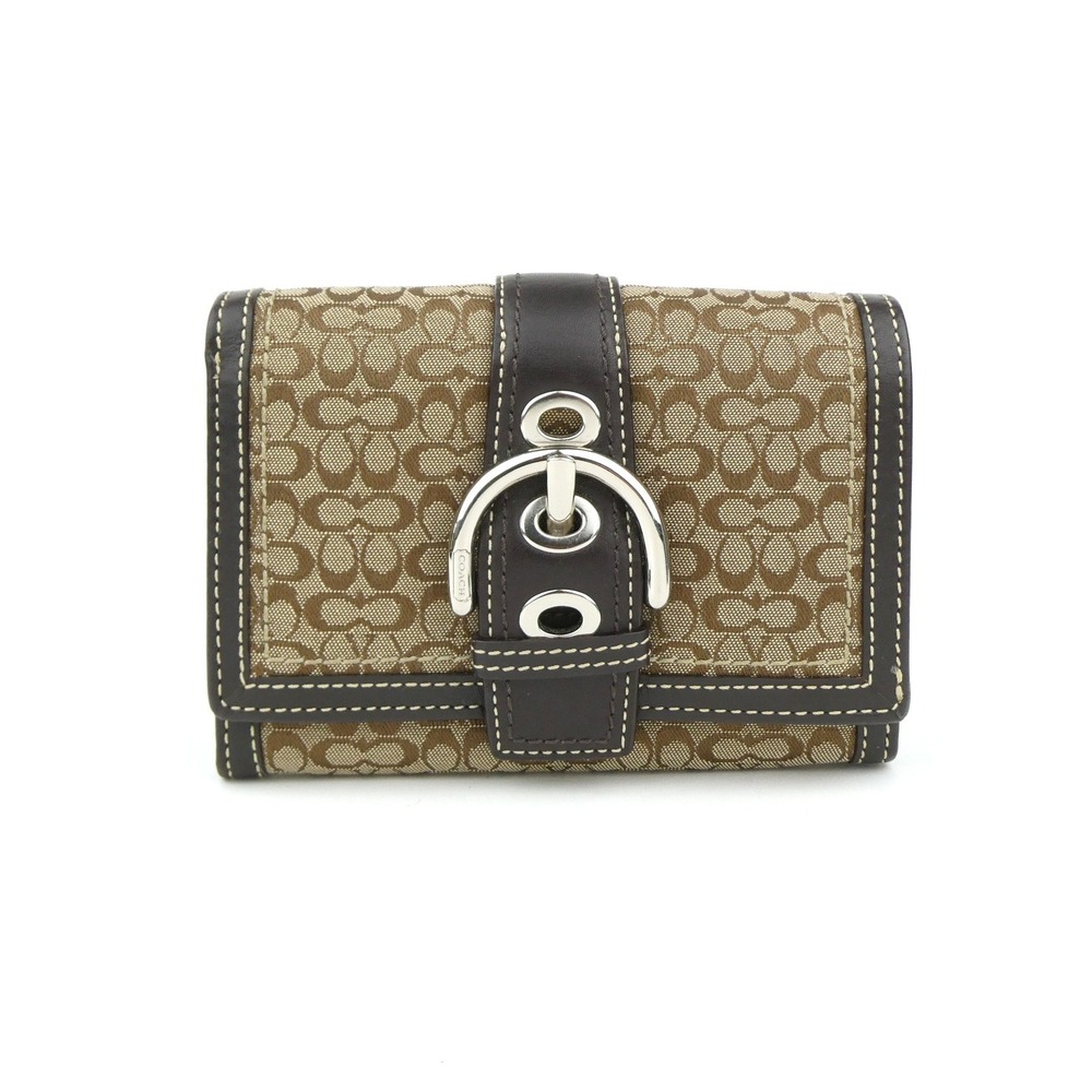 Coach Soho Signature Khaki Brown Mini C Small Trifold Wallet